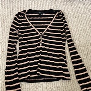 Veronica Beard Black and Pink Striped Henley